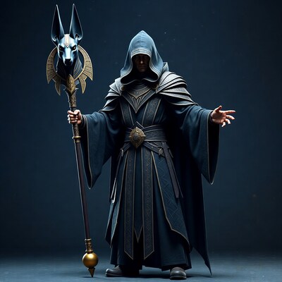Anubis Staff Wielding Hooded Wizard