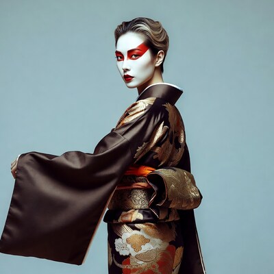 Asian woman in kimono with geisha makeup
