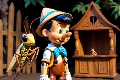 Pinocchio with Jiminy Cricket figure
