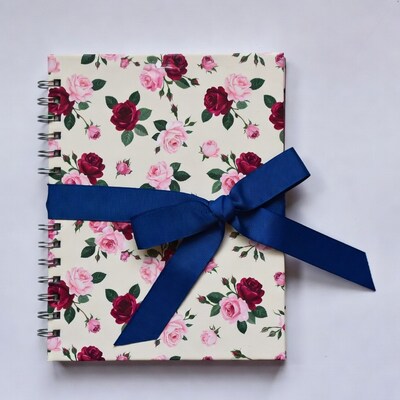 Rose Pattern Notebook with Blue Ribbon