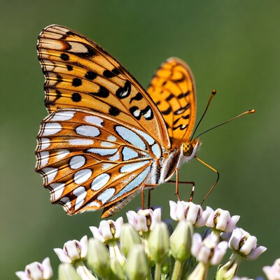 Orange Butterfly on White Flowers