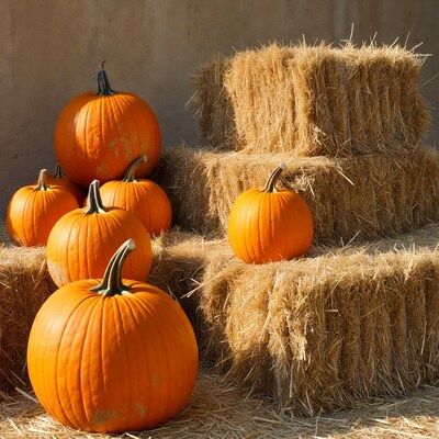 Pumpkins on hay bales