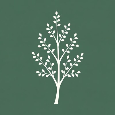 White tree silhouette on green background