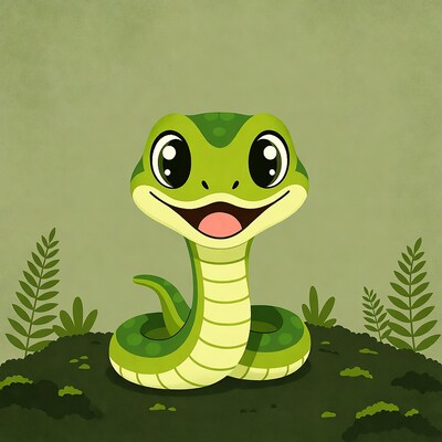Cute green cartoon snake smiling