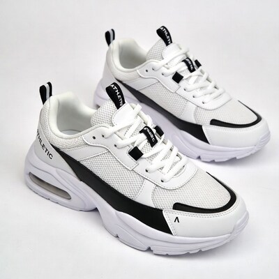 White black athletic sneakers pair