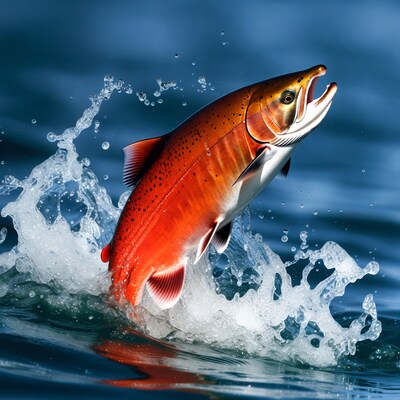 Jumping Sockeye Salmon in Water