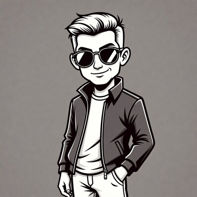 Cartoon man in sunglasses and leather jacket