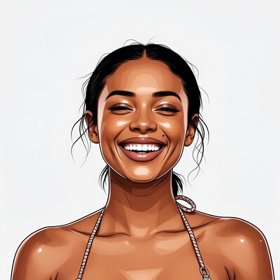 Smiling African-American woman in bikini