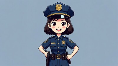 Anime girl police officer smiling