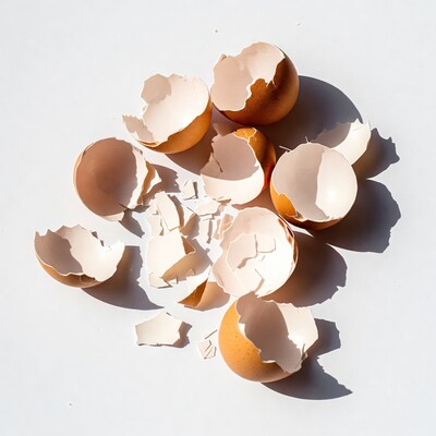 Broken Egg Shells on White Background