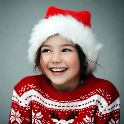 Asian girl smiling in Santa hat