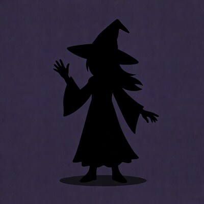 Waving Witch Girl Silhouette