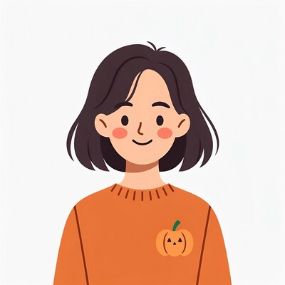 Smiling girl in orange Halloween sweater