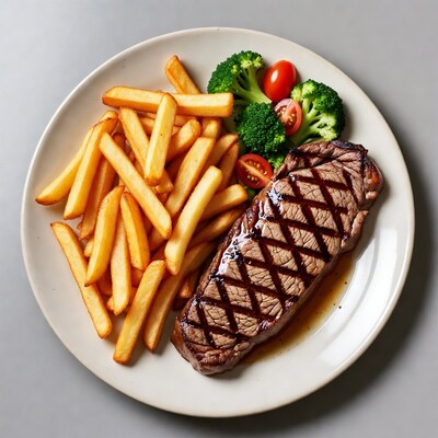 Grilled Steak with Fries and Broccoli