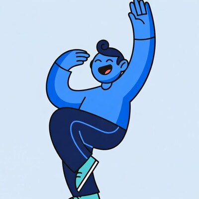 Cartoon man dancing with joy