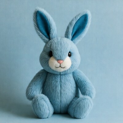 Blue plush bunny sitting