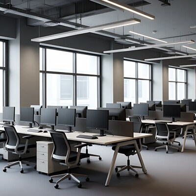 Modern empty office with desks