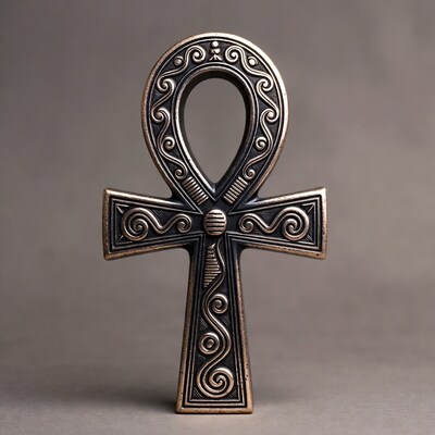 Ornate Ankh Symbol on Gray Background