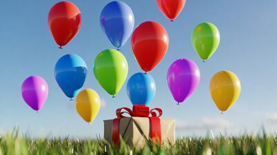 Colorful Balloons over Gift Box