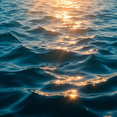 Ocean waves with golden sunlight reflections