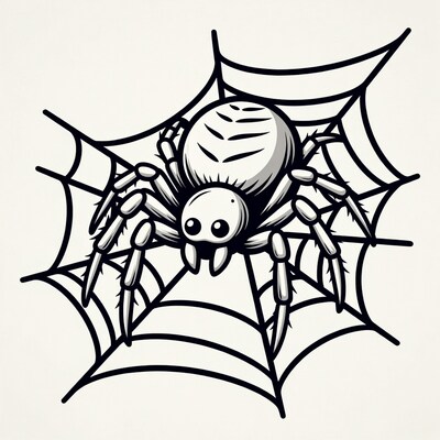 Cartoon Spider in Web