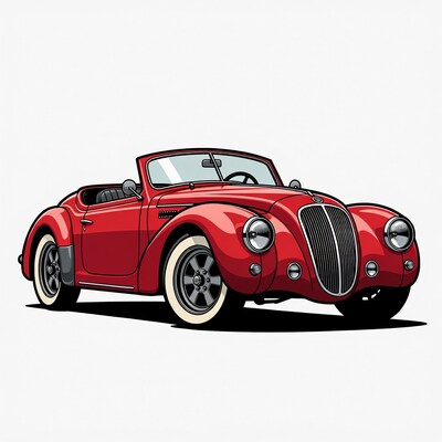 Red Vintage Convertible Car Illustration