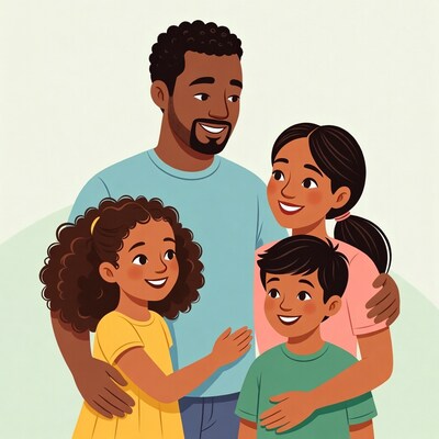 Happy diverse family illustration hugging