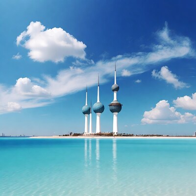 Kuwait Towers over turquoise sea