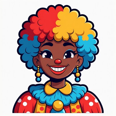 Smiling African-American female clown illustration