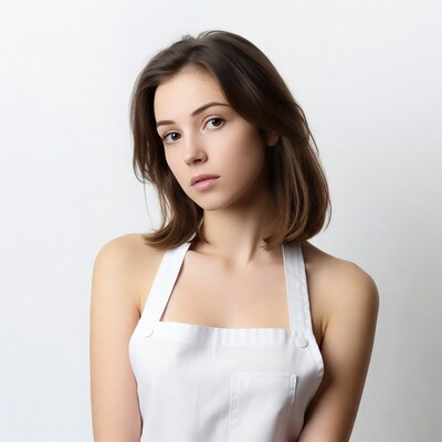 Young woman in white apron