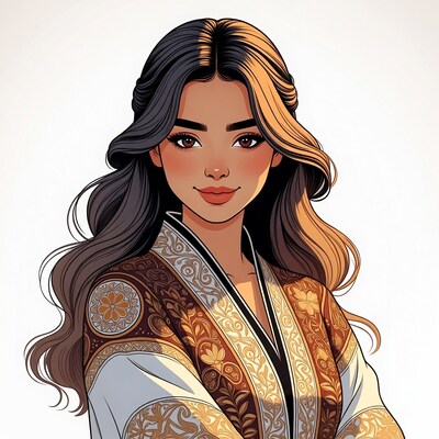 Asian woman in ornate embroidered robe