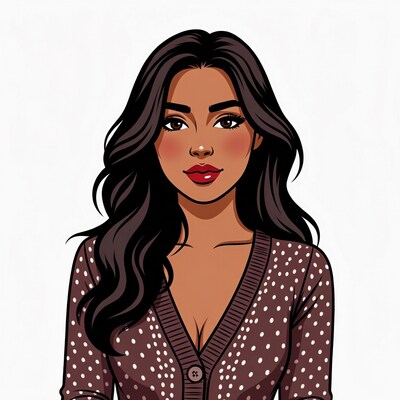 Beautiful woman in polka dot cardigan illustration
