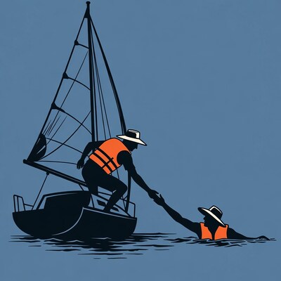 Sailor rescuing man from water