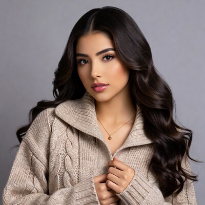 Beautiful woman in beige sweater