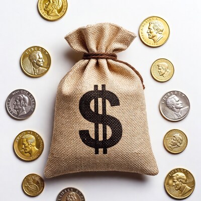 Money Bag with Gold Silver Coins