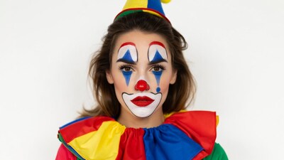 Woman in colorful clown makeup
