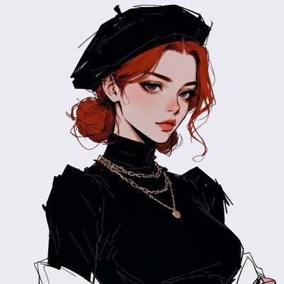 Redhead woman in beret and turtleneck