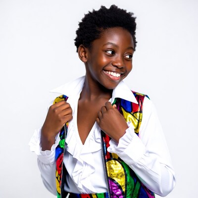 Smiling African girl in colorful vest
