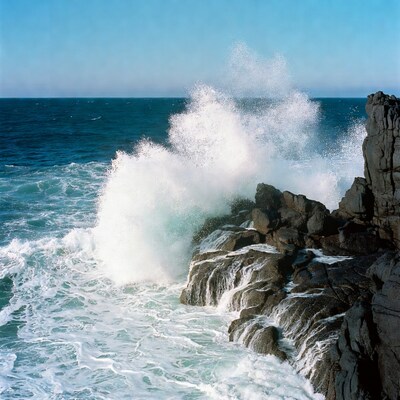 Ocean waves crashing on rocks