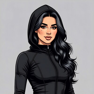 Woman in black hoodie illustration