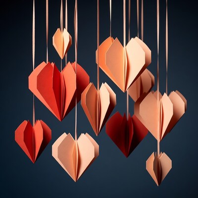 Hanging Origami Hearts on Strings