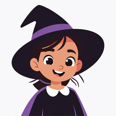 Smiling girl in witch costume