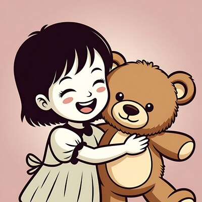 Girl hugging teddy bear illustration