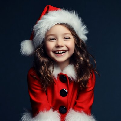 Smiling girl in Santa hat and coat