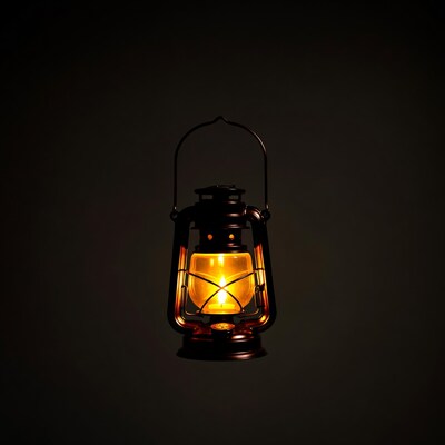 Vintage Lantern Glowing on Black Background