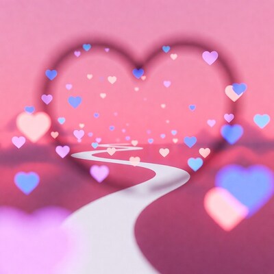 Heart-Shaped Path with Floating Hearts