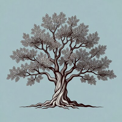 Line art oak tree illustration