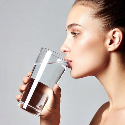 Woman drinking water from glass