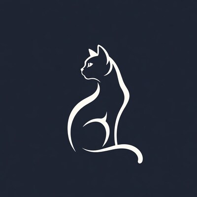 White silhouette cat on navy background