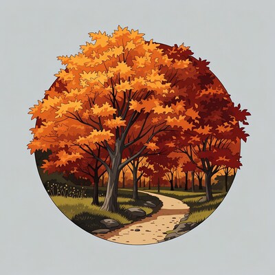 Autumn Trees Path Circular Illustration